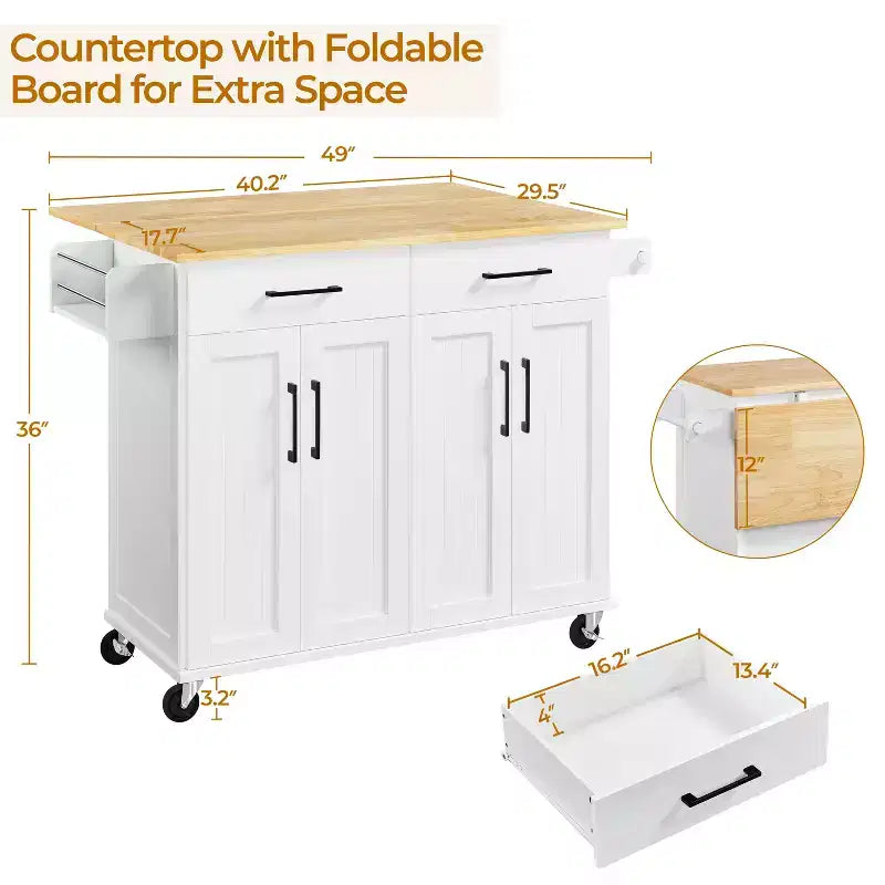 Chariot de cuisine portable avec placards et porte-serviettes amovible