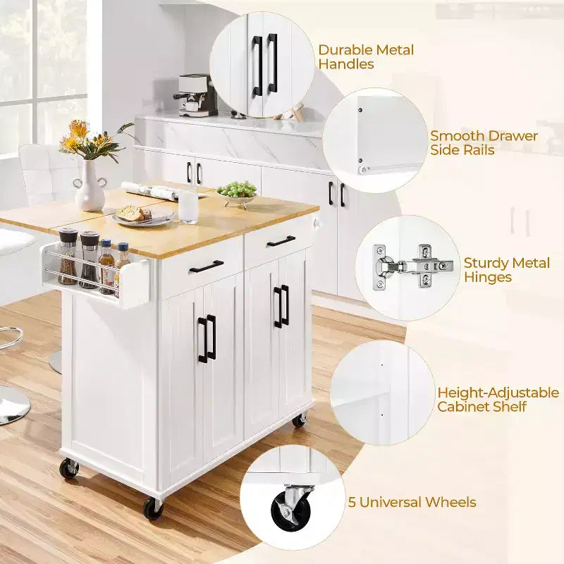 Chariot de cuisine portable avec placards et porte-serviettes amovible