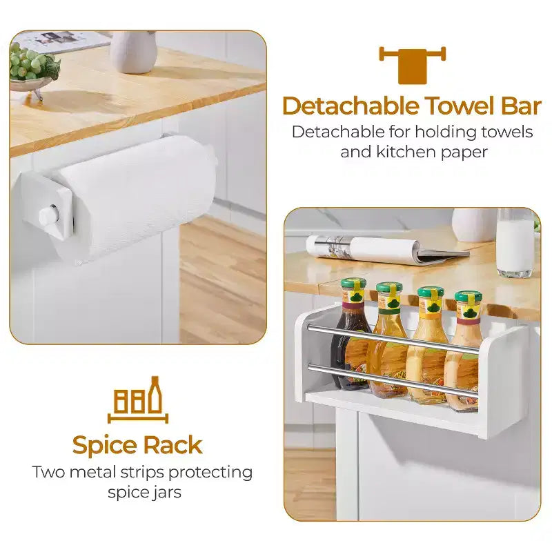 Chariot de cuisine portable avec placards et porte-serviettes amovible