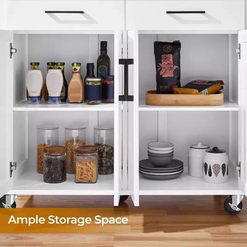 Chariot de cuisine portable avec placards et porte-serviettes amovible