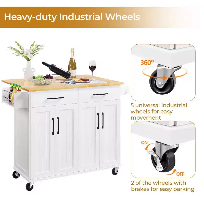 Chariot de cuisine portable avec placards et porte-serviettes amovible