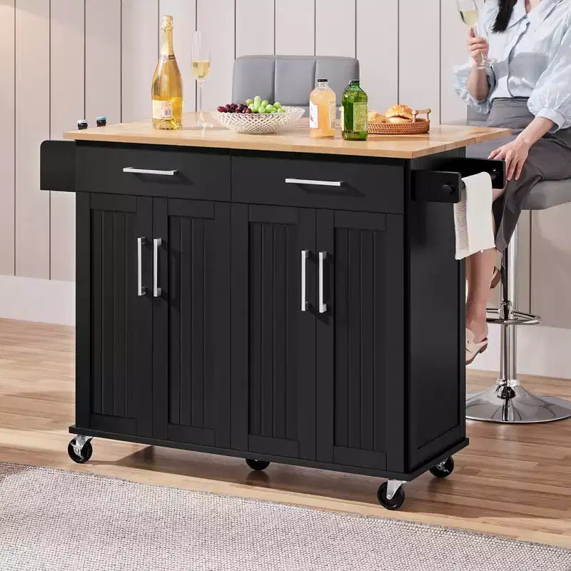 Portable kitchen Storage Cart with Cabinets and Detachable Towel Bar