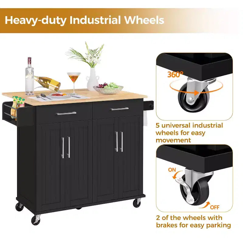 Chariot de cuisine portable avec placards et porte-serviettes amovible