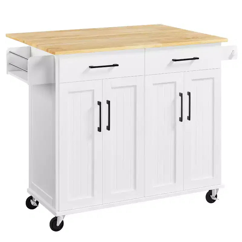 Portable kitchen Storage Cart with Cabinets and Detachable Towel Bar