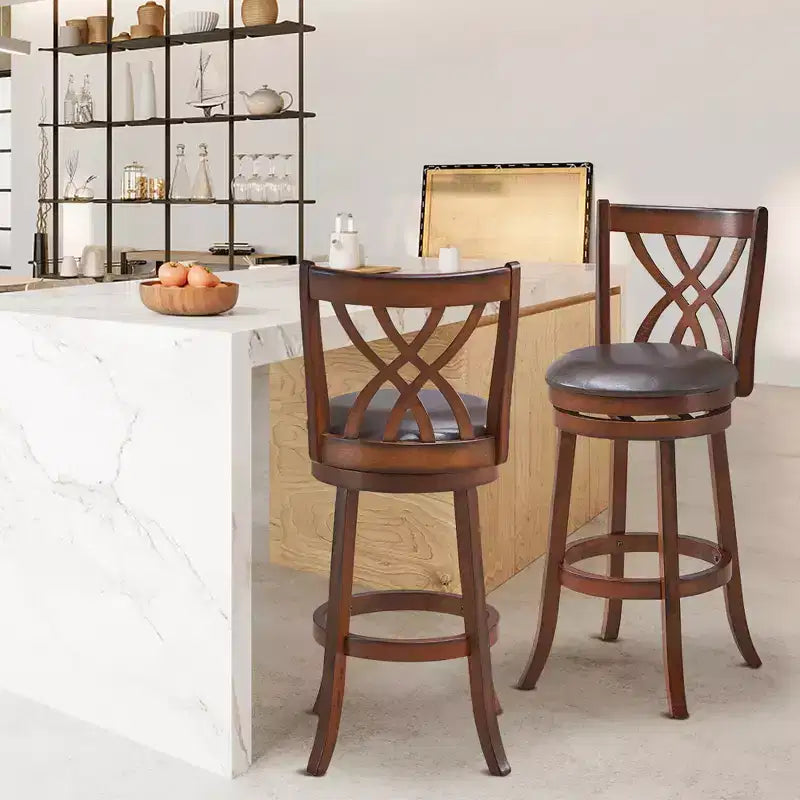 Lot de 2 tabourets de bar pivotants chaises de salle à manger hauteur bar avec pieds en bois d'hévéa