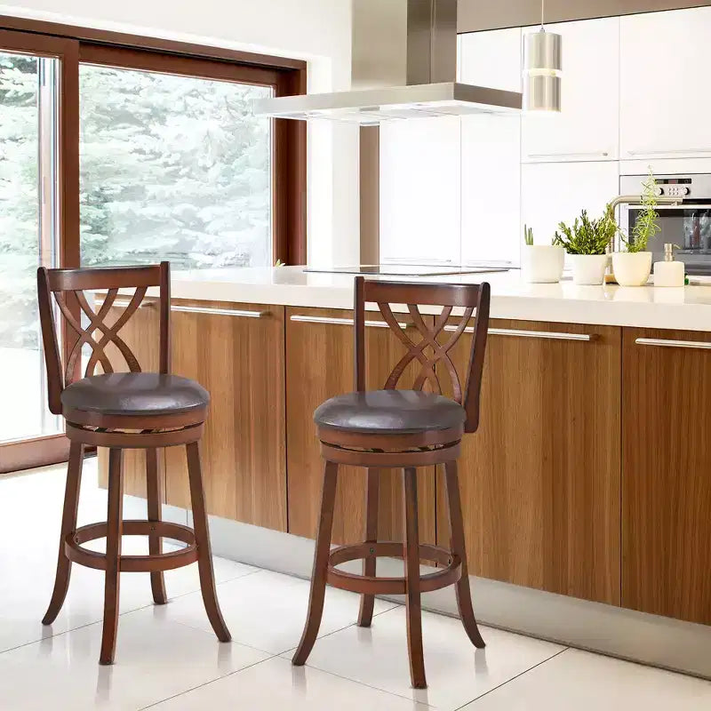 Set of 2 Swivel Bar Stools Bar Height Dining Pub Chairs with Rubber Wood Legs