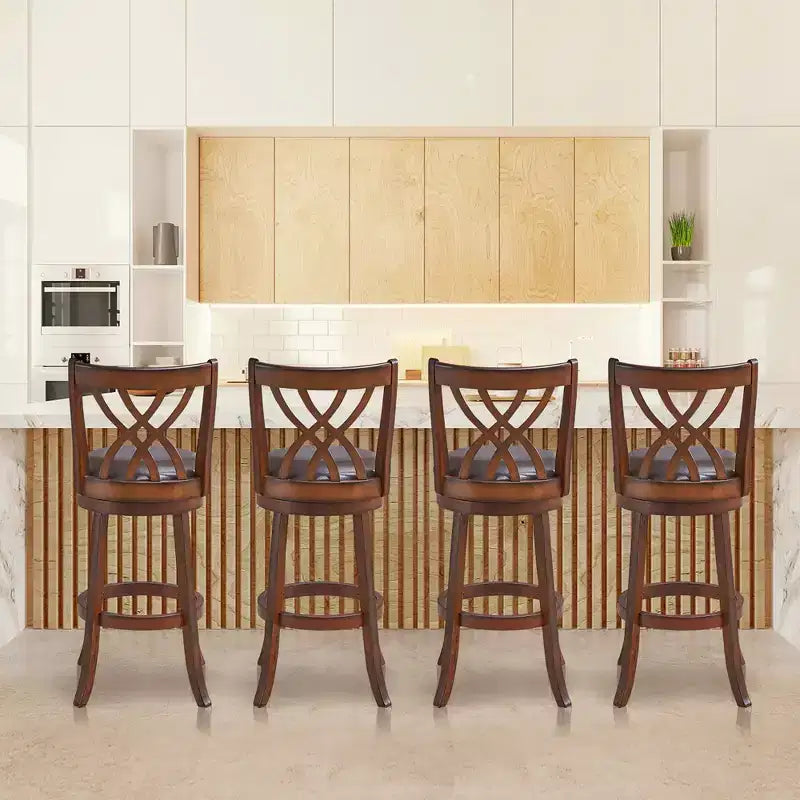 Set of 2 Swivel Bar Stools Bar Height Dining Pub Chairs with Rubber Wood Legs