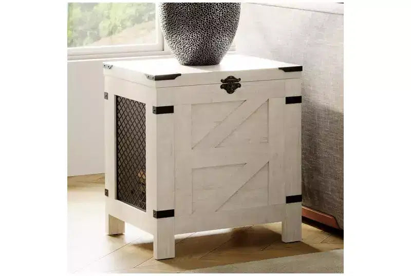 Small Space Side Table, Lift Top End Table, Rustic Nightstand with Storage Cabinet & Lock