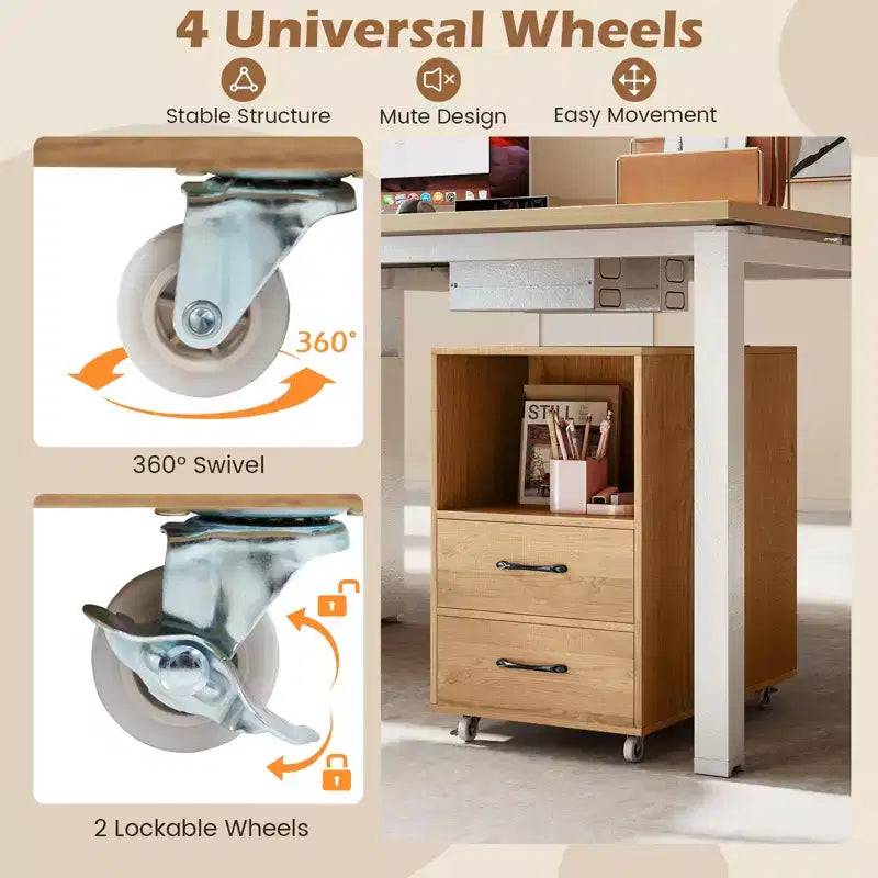 Table d'appoint avec station de recharge intégrée (ports USB et prises), 2 tiroirs et 3 étagères, naturelle