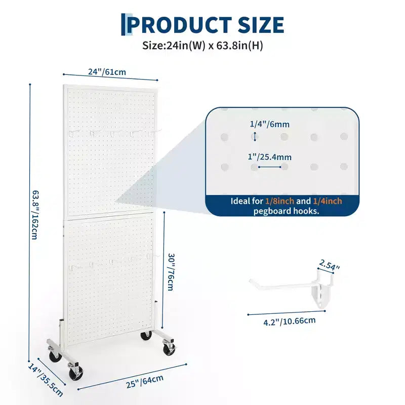2'5' Standing Pegboard Display Rack with 10 Hooks, Heavy-Duty Metal Floor Peg Board with T-Base for Retail, Craft Shows, Tool Shops