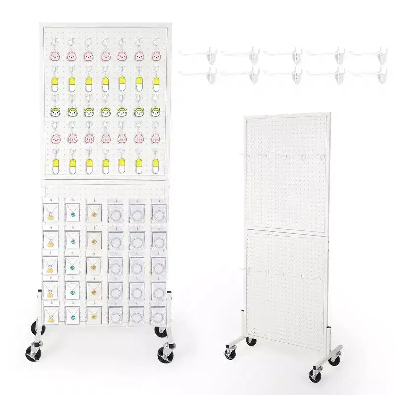 2'5' Standing Pegboard Display Rack with 10 Hooks, Heavy-Duty Metal Floor Peg Board with T-Base for Retail, Craft Shows, Tool Shops