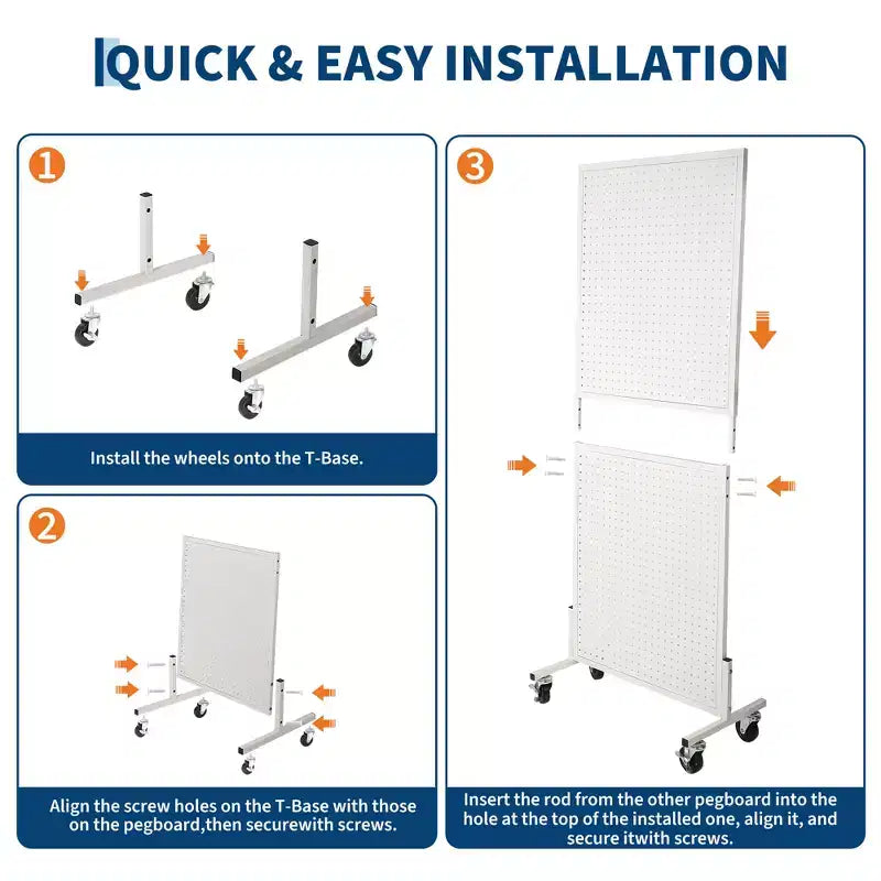 2'5' Standing Pegboard Display Rack with 10 Hooks, Heavy-Duty Metal Floor Peg Board with T-Base for Retail, Craft Shows, Tool Shops