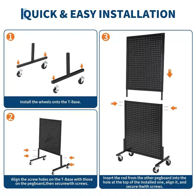 2'5' Standing Pegboard Display Rack with 10 Hooks, Heavy-Duty Metal Floor Peg Board with T-Base for Retail, Craft Shows, Tool Shops