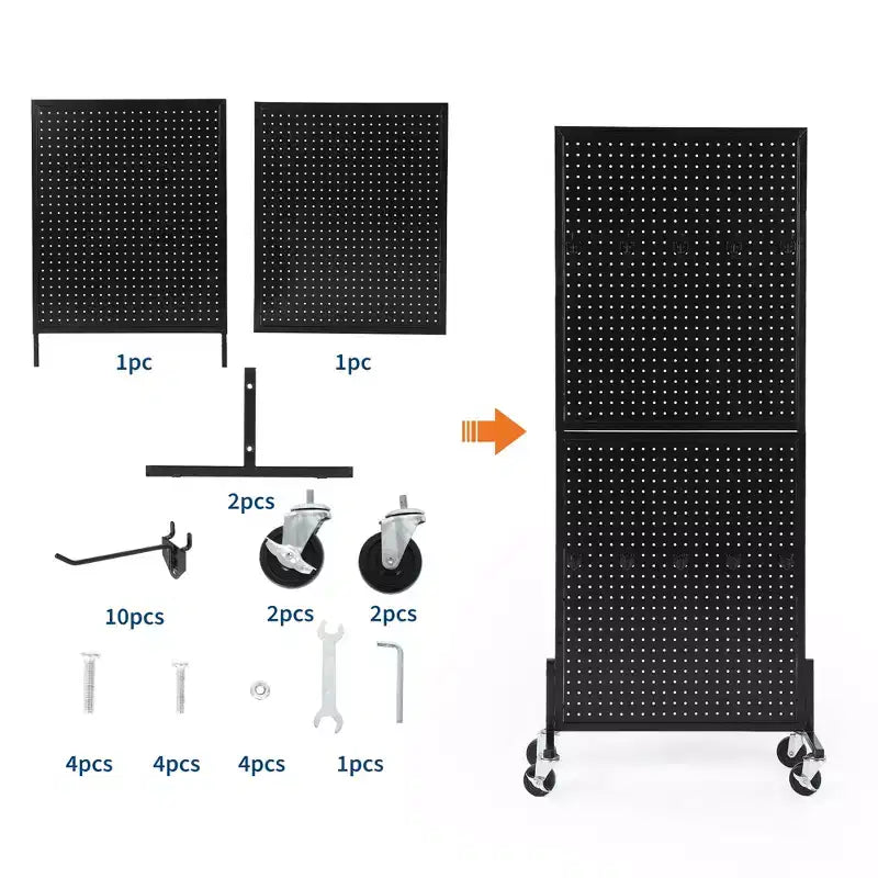 2'5' Standing Pegboard Display Rack with 10 Hooks, Heavy-Duty Metal Floor Peg Board with T-Base for Retail, Craft Shows, Tool Shops