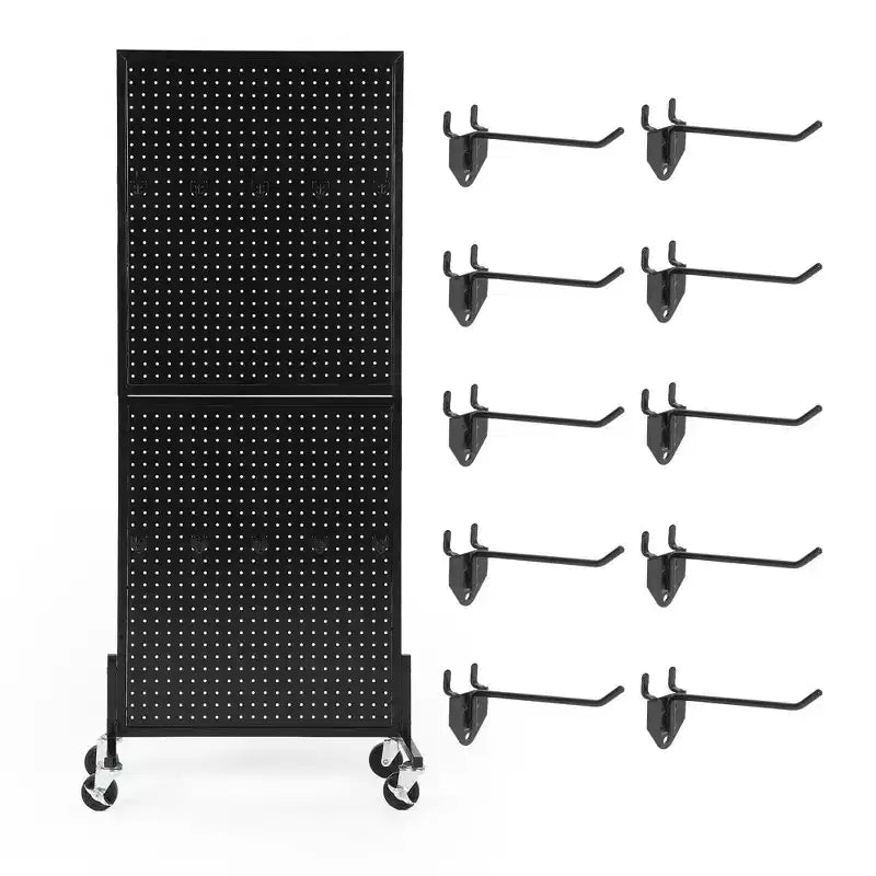 2'5' Standing Pegboard Display Rack with 10 Hooks, Heavy-Duty Metal Floor Peg Board with T-Base for Retail, Craft Shows, Tool Shops