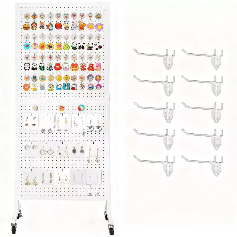 2'5' Standing Pegboard Display Rack with 10 Hooks, Heavy-Duty Metal Floor Peg Board with T-Base for Retail, Craft Shows, Tool Shops