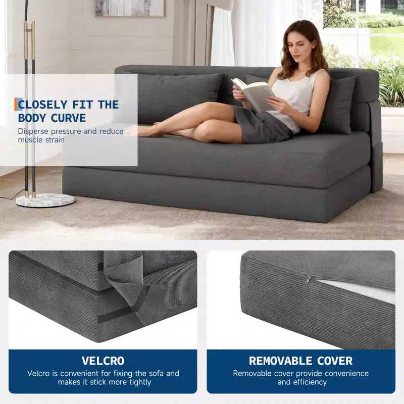 Convertible Folding Sofa Bed Sleeper Chair - Linen Futon Couch with Pillow for Living Room, Bedroom, Dorm, Apartment, Home Office - Dark Gray