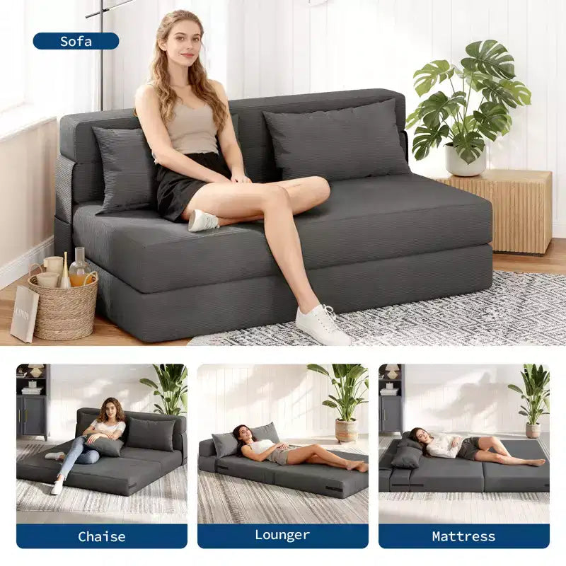 Convertible Folding Sofa Bed Sleeper Chair - Linen Futon Couch with Pillow for Living Room, Bedroom, Dorm, Apartment, Home Office - Dark Gray