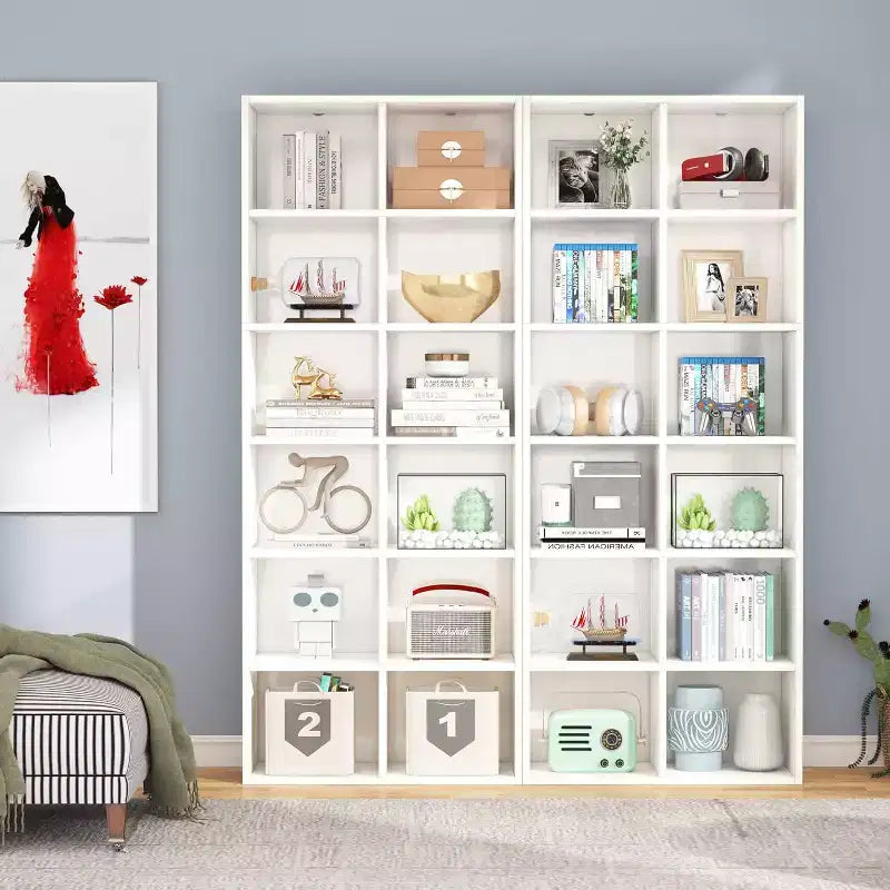 71.65 Inch Tall Narrow Bookcase Bookshelf, White Modern Bookcase with 12 Cube Storage for Home Office, Vertical or Horizontal