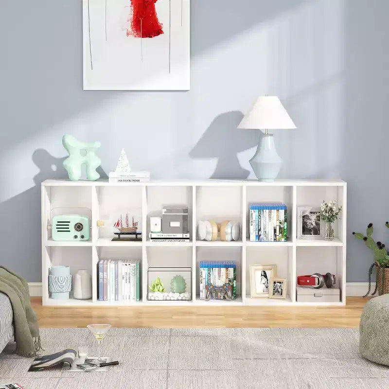 71.65 Inch Tall Narrow Bookcase Bookshelf, White Modern Bookcase with 12 Cube Storage for Home Office, Vertical or Horizontal