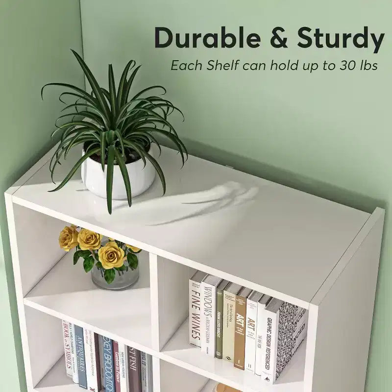Bibliothèque étroite de 181,9 cm de haut, bibliothèque moderne blanche avec 12 casiers de rangement pour bureau à domicile, verticale ou horizontale