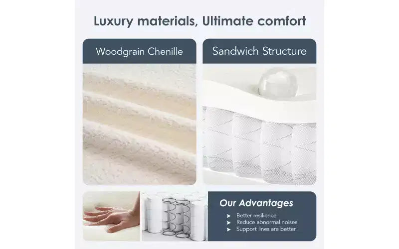 Chaise longue incurvée à compression, causeuse moderne en chenille avec lit de canapé profond, 1 oreiller - Blanc lait