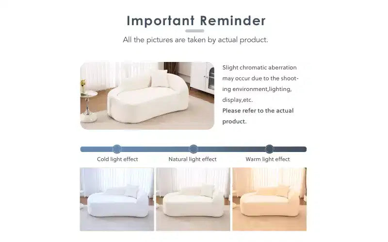 Chaise longue incurvée à compression, causeuse moderne en chenille avec lit de canapé profond, 1 oreiller - Blanc lait