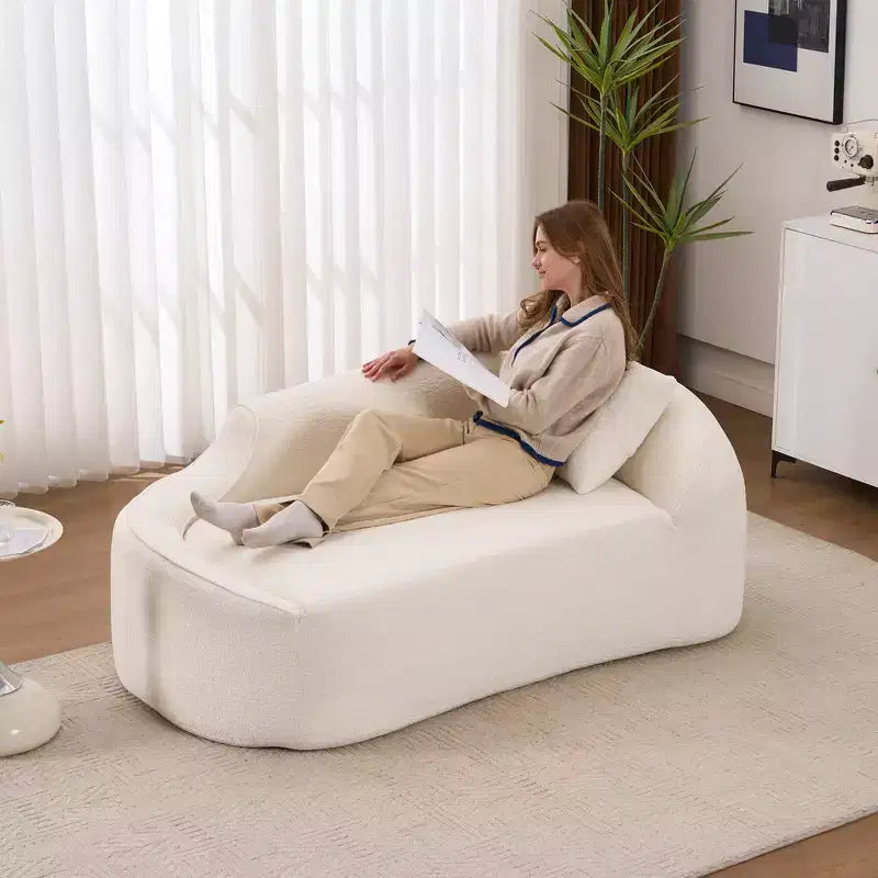 Chaise longue incurvée à compression, causeuse moderne en chenille avec lit de canapé profond, 1 oreiller - Blanc lait