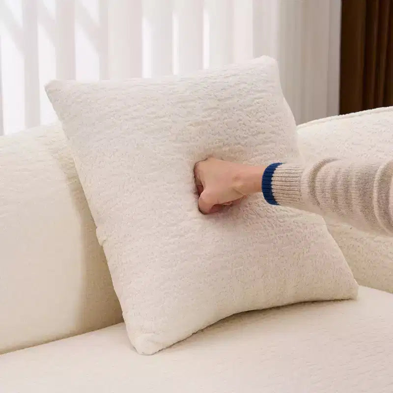 Chaise longue incurvée à compression, causeuse moderne en chenille avec lit de canapé profond, 1 oreiller - Blanc lait