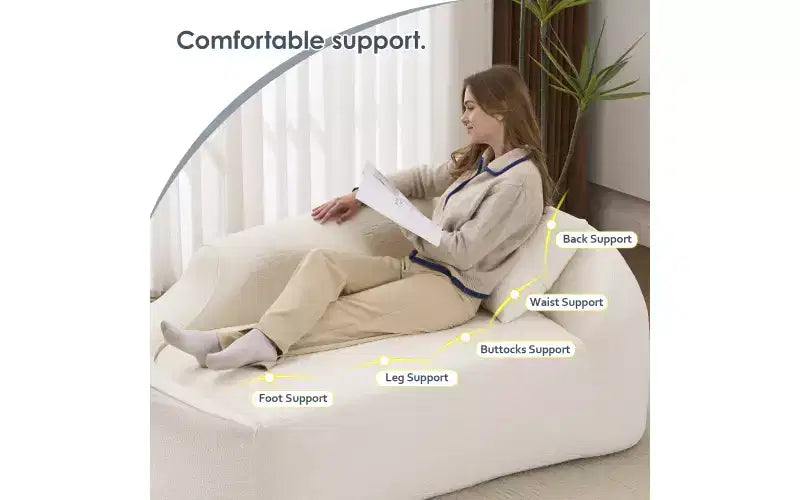 Chaise longue incurvée à compression, causeuse moderne en chenille avec lit de canapé profond, 1 oreiller - Blanc lait