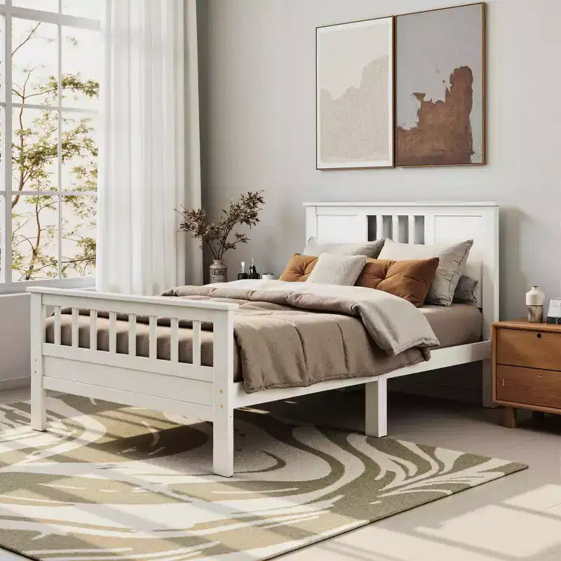 Cadre de lit plateforme en métal de taille double, tête et pied de lit avec support de lattes en bois de 350 lb