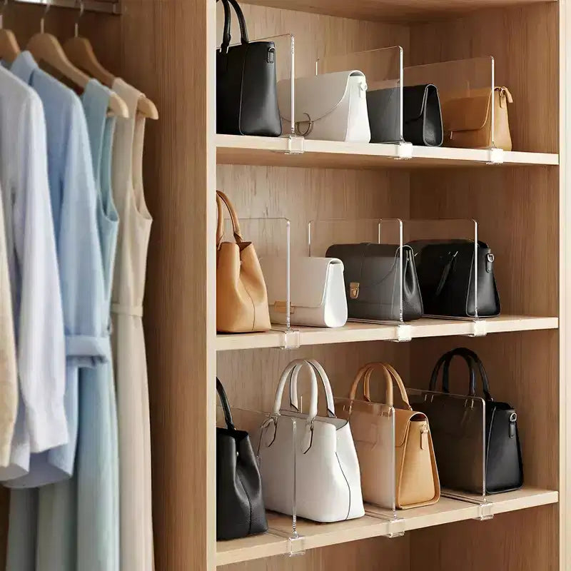 Acrylic Shelf Dividers, Clear Closet Organizers & Shelf Separators for Pantry, Wardrobe, Bookshelf, Cabinet - No-Slip Clip On Design