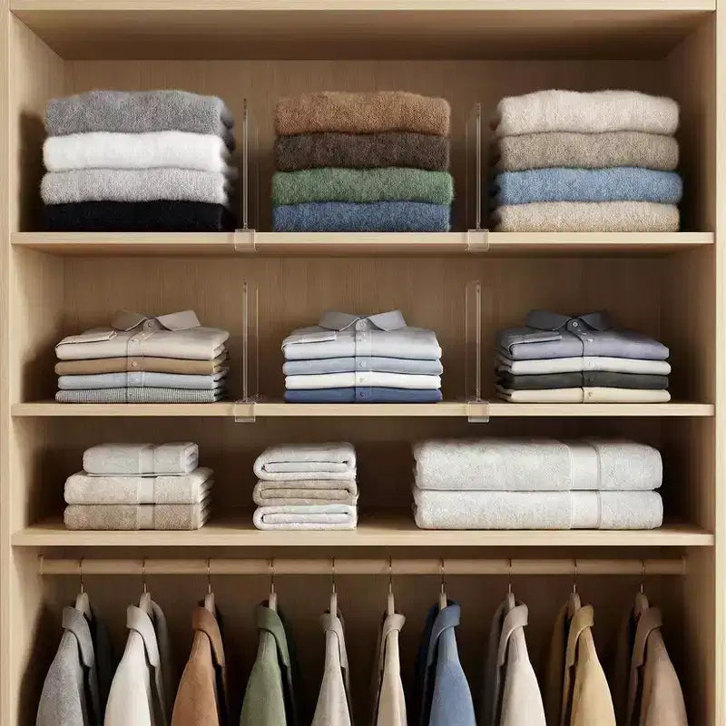 Acrylic Shelf Dividers, Clear Closet Organizers & Shelf Separators for Pantry, Wardrobe, Bookshelf, Cabinet - No-Slip Clip On Design