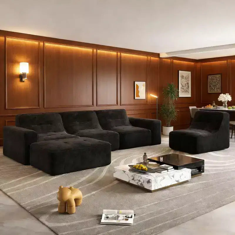 83.6 Canapé sectionnel modulable 3 places au design capitonné, canapé moderne en chenille scintillante, canapé à assise profonde pour salon, appartement, bureau, studio