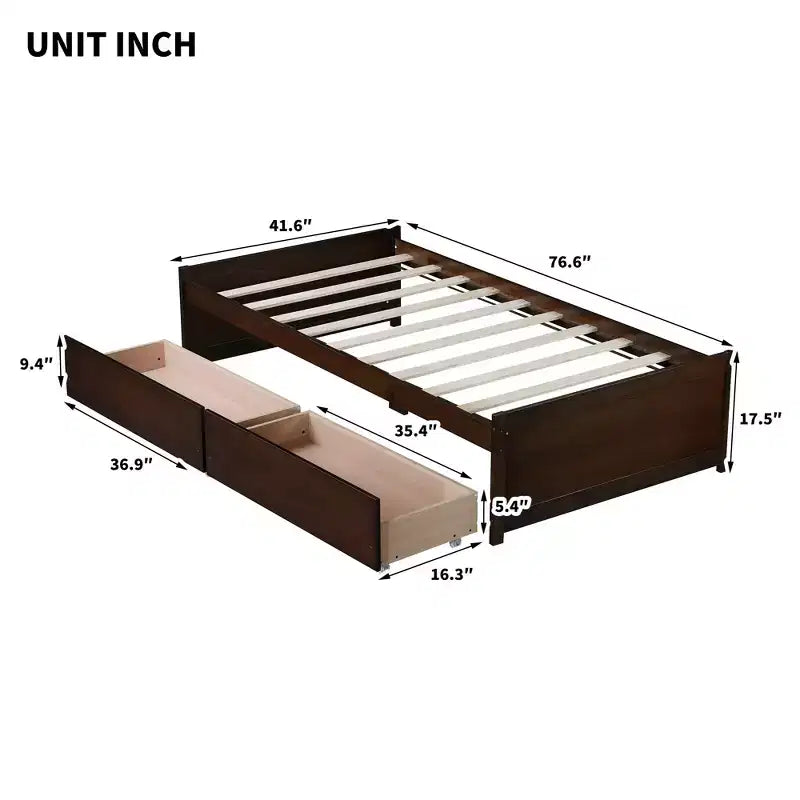 Twin Size Platform Bed with Drawers, Wood Daybed with Storage for Bedroom