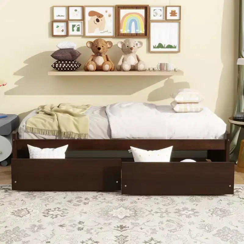 Twin Size Platform Bed with Drawers, Wood Daybed with Storage for Bedroom