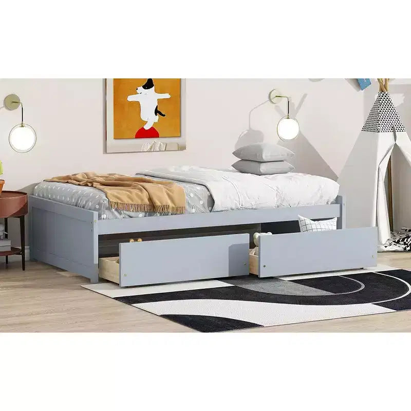 Twin Size Platform Bed with Drawers, Wood Daybed with Storage for Bedroom