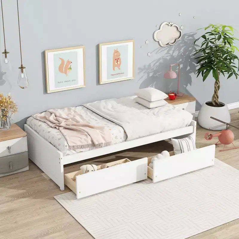 Twin Size Platform Bed with Drawers, Wood Daybed with Storage for Bedroom