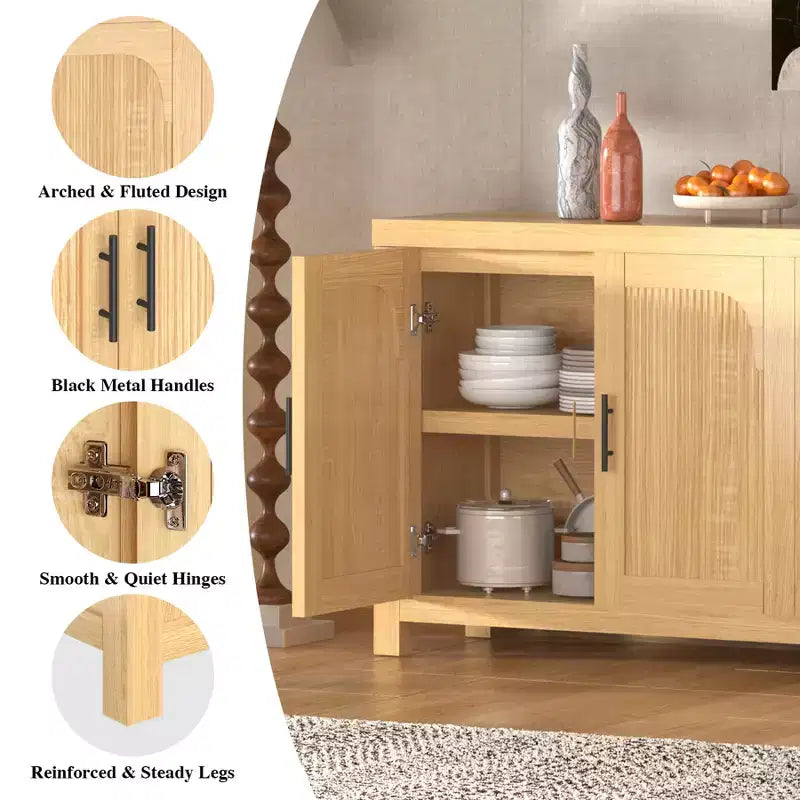 71 Sideboard Buffet Cabinet, Farmhouse Entryway Coffee Bar Cabinet with 4 Doors, Wooden Media Console Table, Accent Credenza for Living Room Kitchen