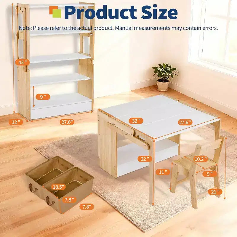 Craft Play Desk with 2 Storage Box, Folding Table and Chair Furniture Set, Adjustable Table for School and Home