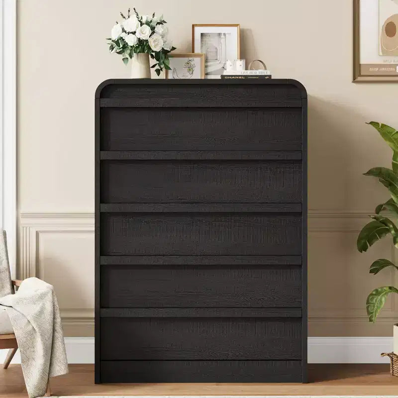 Arched 5-Drawer Dresser,45 Tall Wooden Chest with Curved Profile for Modern Bedroom, Living Room,Entryway,Nursery Storage