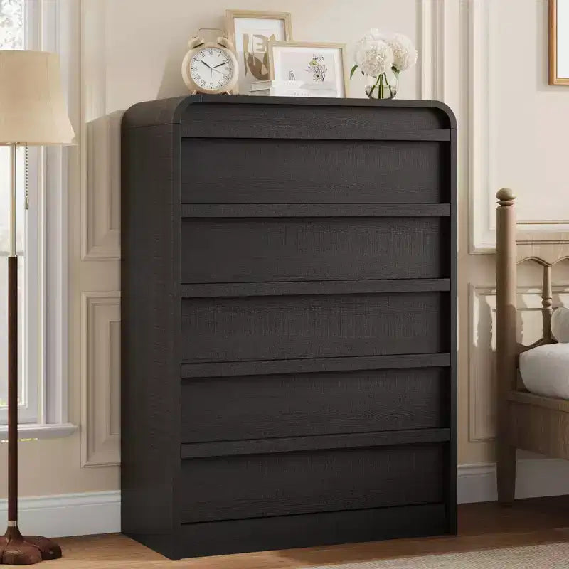 Arched 5-Drawer Dresser,45 Tall Wooden Chest with Curved Profile for Modern Bedroom, Living Room,Entryway,Nursery Storage