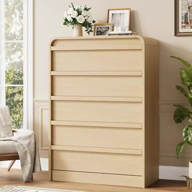 Arched 5-Drawer Dresser,45 Tall Wooden Chest with Curved Profile for Modern Bedroom, Living Room,Entryway,Nursery Storage