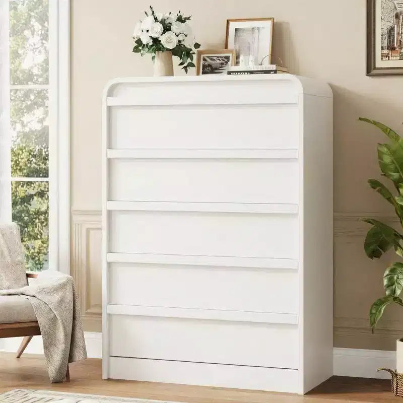Arched 5-Drawer Dresser,45 Tall Wooden Chest with Curved Profile for Modern Bedroom, Living Room,Entryway,Nursery Storage