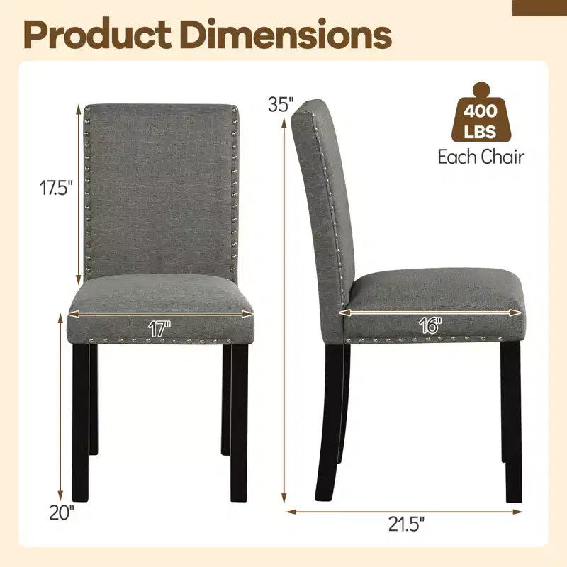 Wooden Dining Chairs Set of 2 w/Solid Rubber Bent Wood Legs for Dining Room Grey