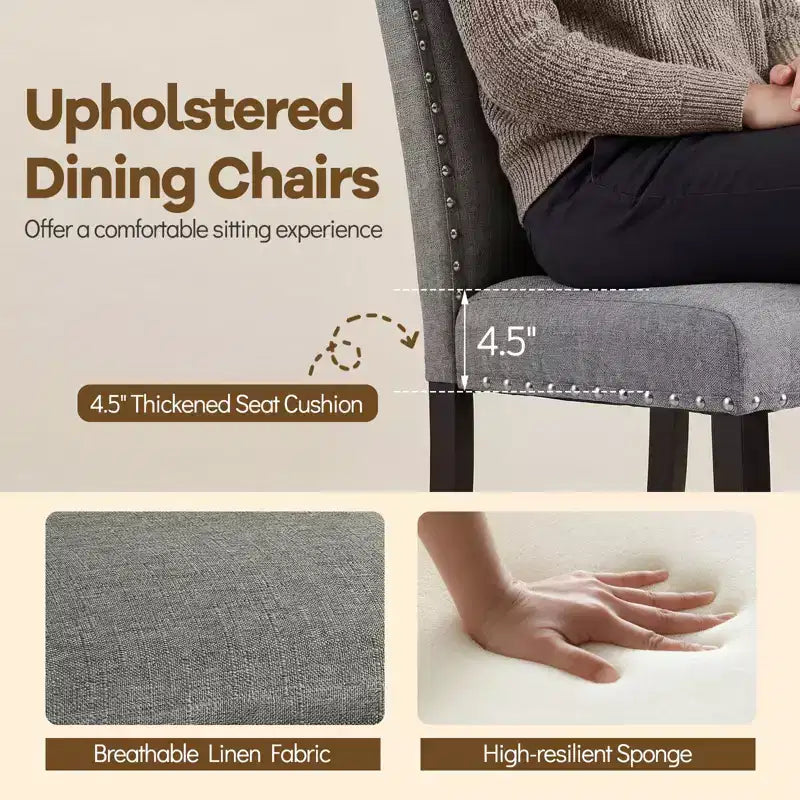 Lot de 2 chaises de salle à manger en bois avec pieds en bois d'hévéa massif courbés pour salle à manger gris