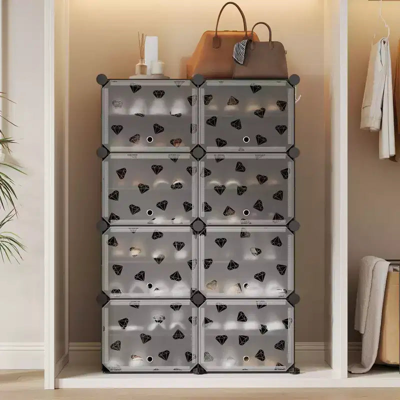 8-Tier Large Capacity Shoe Rack Organizer with Hooks, Easy DIY Assembly, Shoe Storage Cabinet for Closet Hallway Bedroom