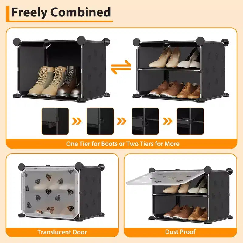 8-Tier Large Capacity Shoe Rack Organizer with Hooks, Easy DIY Assembly, Shoe Storage Cabinet for Closet Hallway Bedroom