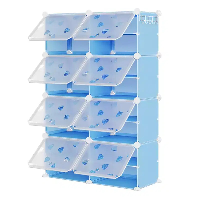 8-Tier Large Capacity Shoe Rack Organizer with Hooks, Easy DIY Assembly, Shoe Storage Cabinet for Closet Hallway Bedroom