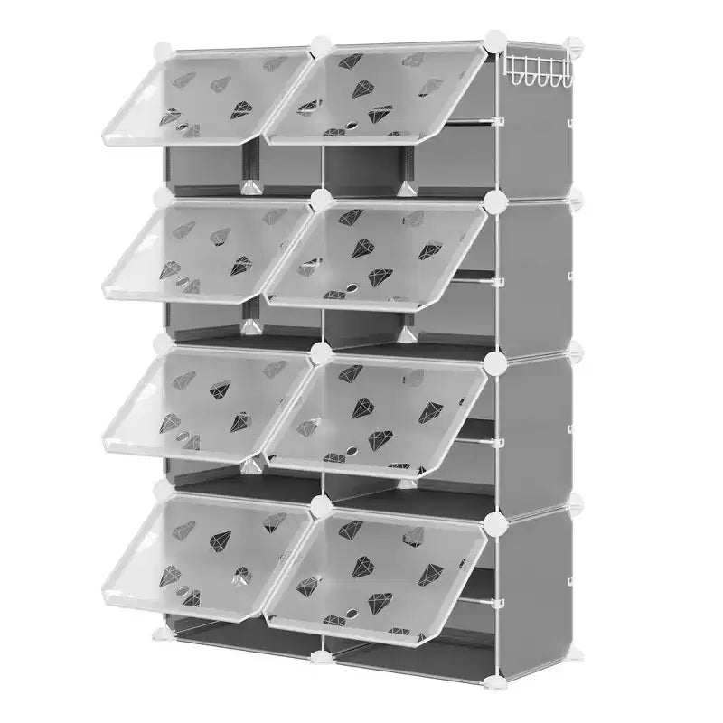 8-Tier Large Capacity Shoe Rack Organizer with Hooks, Easy DIY Assembly, Shoe Storage Cabinet for Closet Hallway Bedroom